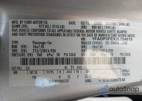 2018 Ford Focus Se из США, поврежденный, VIN 1FADP3FEXJL284616